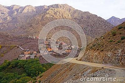 Imlil, town in Morocco in Africa, road leading to the village, Toubkal mountain trail Stock Photo
