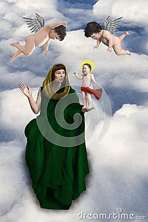 Immaculate Conception, Baby Jesus, Painting Cartoon Illustration