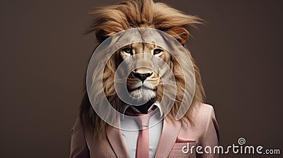 Immaculate Perfectionism: The Iconic Lion In A Pink Business Suit Stock Photo
