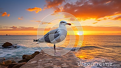 Immaculate Perfectionism: A Seagull Perched On A Rocky Surface Stock Photo