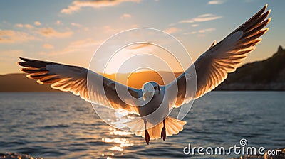 Immaculate Perfectionism: A Seagull Soaring In Nikon D850 Style Stock Photo