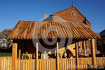 Fijnaart. Netherlands culture and belief in church . In a Christmas atmosphere with nativity scene and Christmas tree. Stock Photo