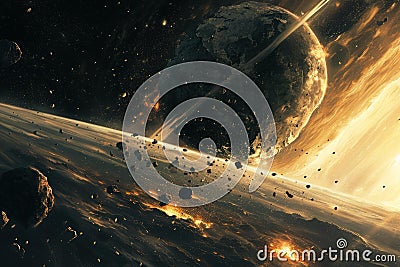 Immense Asteroid earth collision. Generate Ai Stock Photo