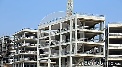 Immense building under construction with concrete walls Stock Photo