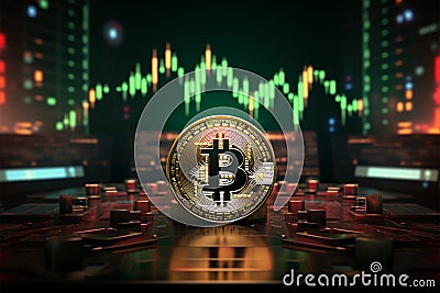 Immerse in 3D crypto trading, blockchain, and profit potentials Stock Photo