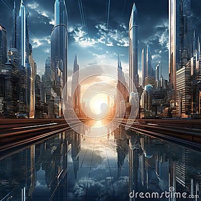 Futuristic Platinum Cityscape Stock Photo