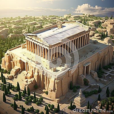 The Parthenon Greece Design an intricate 3D isometric perspective of the Parthenon AI Generated Stock Photo
