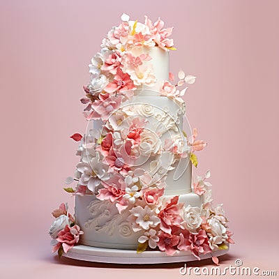 Whispers of Love: A Soft and Romantic Multi-tiered Wedding Cake Stock Photo