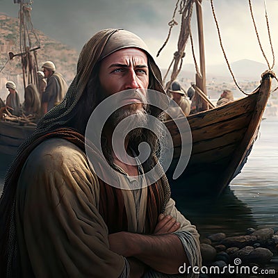 Jesus by the Sea of Galilee. AI Generative. Stock Photo