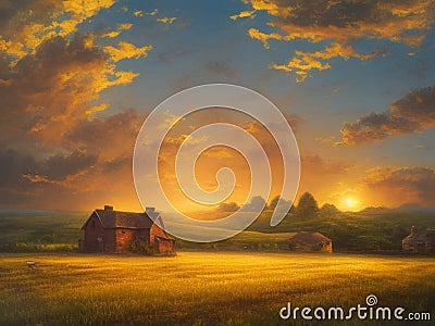 A Captivating Countryside Sunset Stock Photo