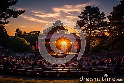 Enchanting Sunset at Majestic Open-Air Amphitheater Stock Photo