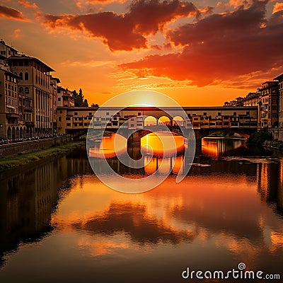 Stunning sunset over Ponte Vecchio in Florence Stock Photo