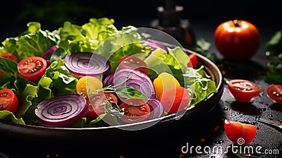 Fresh Salad Ingredients on wooden table Stock Photo