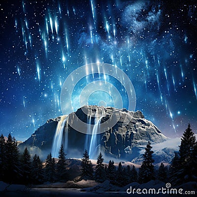 Stardust Symphony: A Celestial Dance of Meteor Showers Stock Photo