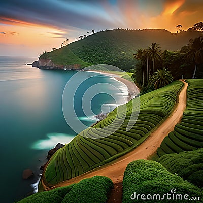 Breathtaking Landscapes of Lush Tea Plantations and Pristine Beaches Stock Photo