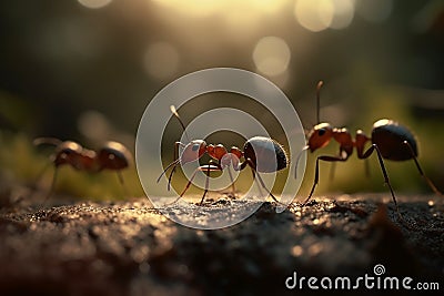 Ai Generative Ants in the forest. 3D illustration. 3D rendering. Cartoon Illustration