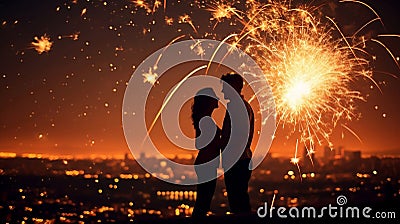 Captivating Photo of Brightly Burning Sparklers Surrounded by Bokeh Lights in Celebratory Atmosphere. Generative Ai Cartoon Illustration
