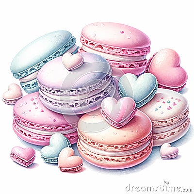 Sweetheart Macarons Delight, isolated on white background Stock Photo