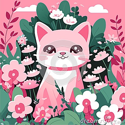 Feline Bloomscape - Captivating Cat Art Among Blossoming Gardens Stock Photo