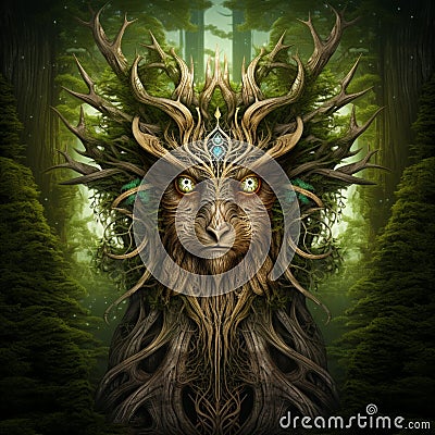 Mystical Forest Scene with Ancient Guardians Stock Photo