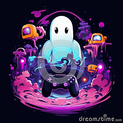 Cute and Funny Gaming Logo with Portal Phantom Stock Photo