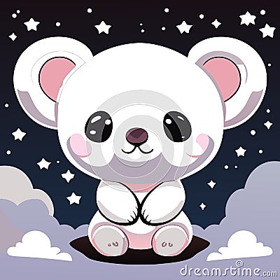 Starry Guardian: White Bear in the Celestial Night Cartoon Illustration