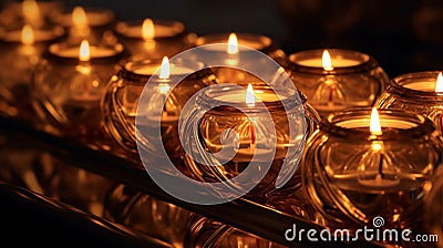 Glowing Diwali: A Close-Up of Radiant Candlelit Decor Stock Photo