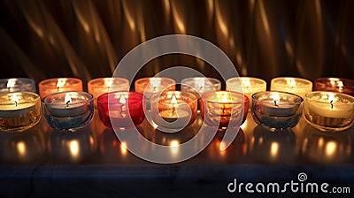 Glowing Diwali: A Close-Up of Radiant Candlelit Decor Stock Photo