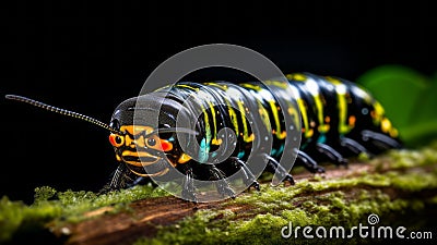 Macro Marvel: AI-Generated Portrait of a Caterpillar on a Branch Stock Photo