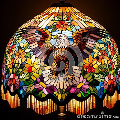 Avian Elegance: Stained Glass Lampshade Embellished with Stunning Eagle Motif Stock Photo
