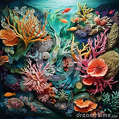 Vibrant and Surreal Underwater Landscape of Intricately Patterned Marine Algae Stock Photo