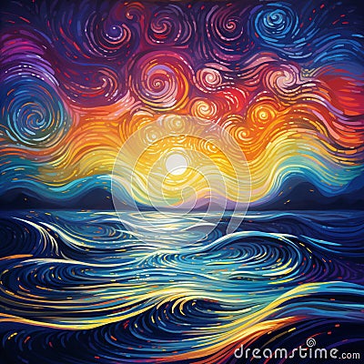 Celestial Ripples: Radiant waves of color cascading through space Stock Photo