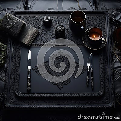 Astonishing Gothic Grace Wallpaper with Mysterious Paper Tray Stock Photo