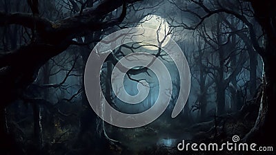 Mystical allure of a moonlit forest Stock Photo