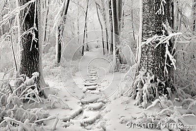 Winter Wildlife Tracks - Generative AI Stock Photo
