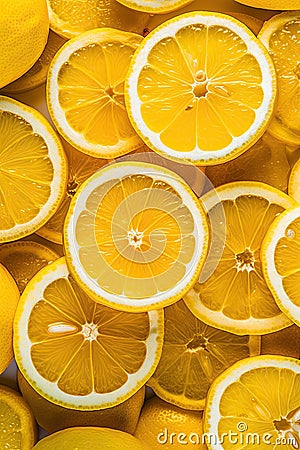 Fresh and Tangy: Lemon Slices Flavorful Food Yellow Background Stock Photo