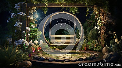 Tranquil Garden Oasis: Astral Projection in Serene Swing Stock Photo