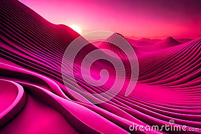 Whimsical Waves of Magenta-Pink: Surreal Satin Texture with Unpredictable and Chaotic Folds with Generative AI Stock Photo