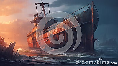 The rusted shipwreck ship Stock Photo