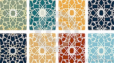 Mesmerizing Islamic Geometric Patterns: Seamless Vector Illustration in Rich Colors for Versatile Design Applications Cartoon Illustration