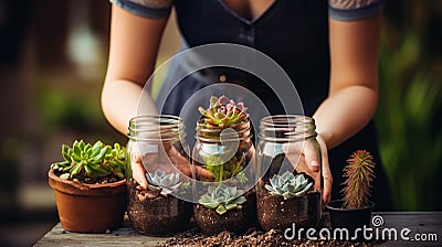 Immerse yourself in the tranquil setting as female hands, adorned with garden soil, tenderly nurture, AI generated Stock Photo