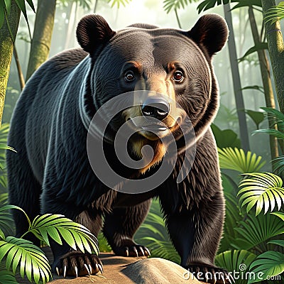 wildlife photograph of a bear in jungle Cartoon Illustration