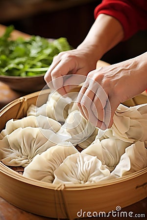 Authentic Chinese New Year Dumpling Making: A Delicate Tradition Stock Photo