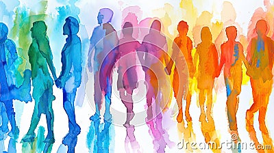 Chromatic Harmony: Watercolor Silhouettes Unveiled Stock Photo