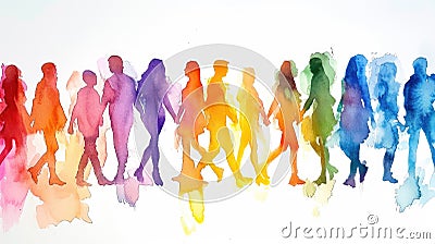 Chromatic Harmony: Watercolor Silhouettes Unveiled Stock Photo