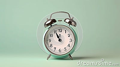 Vintage Nostalgia: Retro Alarm Clock on Mint Green Background Stock Photo