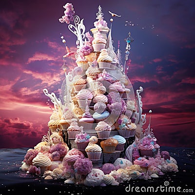 Cupcake Fantasy: A Tower of Edible Dreams Stock Photo