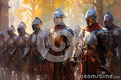 Noble knights clad in shining armor - Generative AI Stock Photo