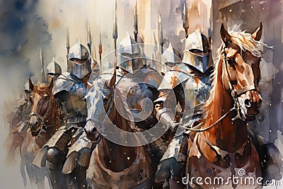 Noble knights clad in shining armor - Generative AI Stock Photo