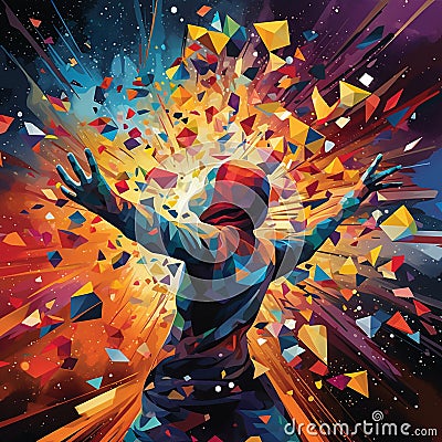 Dancing Pixels: Vibrant Geometric Patterns Exploding with Energy Stock Photo